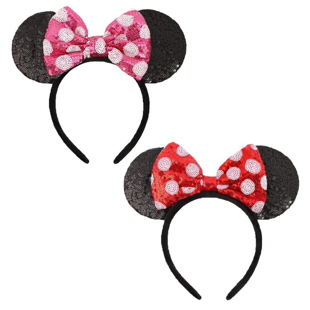 Mouse Ears Headbands, 2 PCS Sequined Shiny Bow Headband Party Cosplay Accessorie